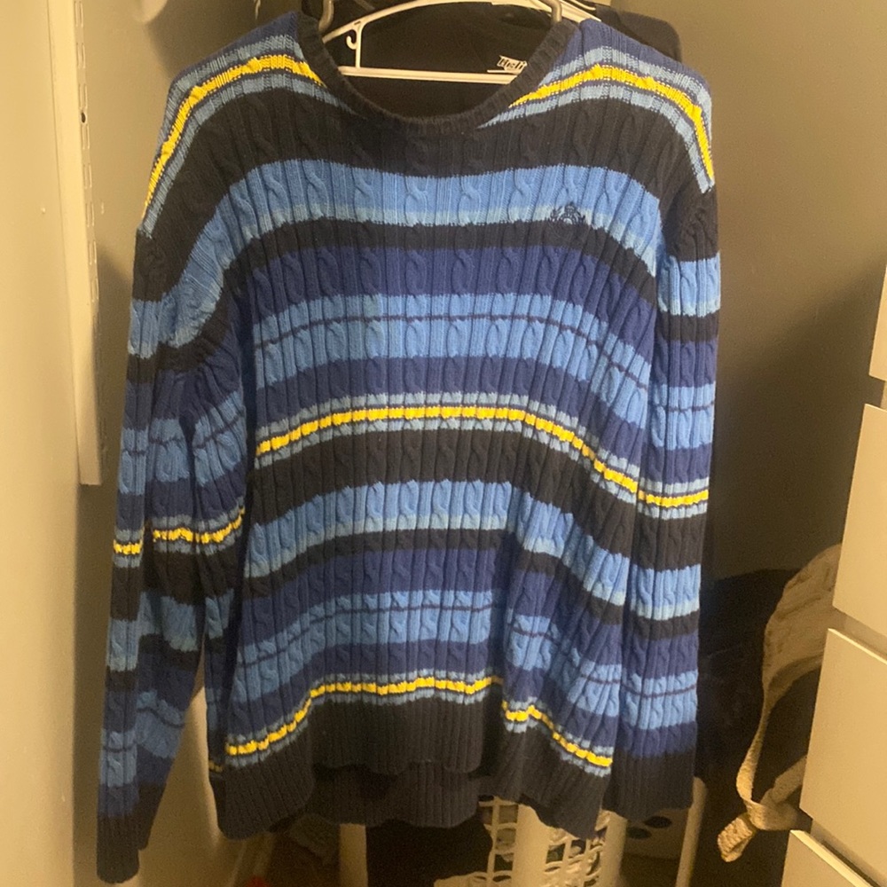 blue yellow black vintage striped knit sweater. Size 1x Liz Claiborne